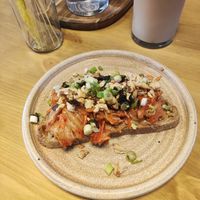 Peanut butter and kimchi on toast at Oat and Bean in Cardiff