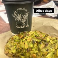 Pistachio crossaint and chai   at Oat and Bean in Cardiff