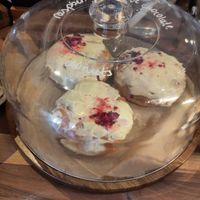 Slightly melty but delicious raspberry and white choc doughnuts! at Oat and Bean in Cardiff