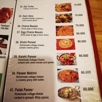 Menu at Tajmahal  in Ho Chi Minh City