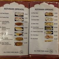 Menu at Tajmahal  in Ho Chi Minh City