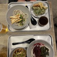 Kitsune (vg version) udon, vegetable tempura, triple pickle udon, spicy yakko tofu.   at Koya Ko Hackney in East London
