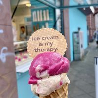 Pomegranate and cinnamon bun ice cream in a cone  at Sweet n joy  in Frankfurt