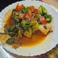 Tofu & brocoli at Kashkar Cafe in Brooklyn