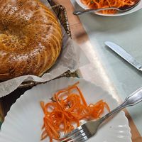 Korean(uzbek) carrot and bread at Kashkar Cafe in Brooklyn