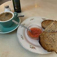 Typical Spanish breakfast (“pan con tomate”) at Maceta Café in Madrid