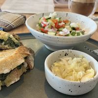 Spinach grilled cheese with small salad price at 180   at Blessings Home & Café in Koh Phangan