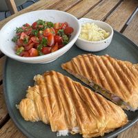 Croissant toastie pizza - delicious!  #Veganuary at Blessings Home & Café in Koh Phangan