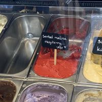 raspberry sorbett  at Lodziarnia Saint Malo in Krakow
