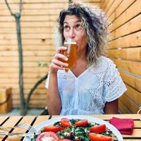 Mediterranean pizza and beer in the garden   at Soul Kitchen in Sofia