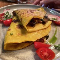 Pancakes filles with mushrooms  at Soul Kitchen in Sofia