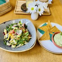 Grapefruit and orange salad, avocado cashew dip.   at Soul Kitchen in Sofia