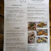 Menu as of August 9, 2025 (vegan options are hummus and pita, summer quinoa salad, and Deer Mountain panini) at River Walk Cafe in Estes Park