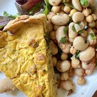 Quiche and chickpea saladd  at Café Petiole in London