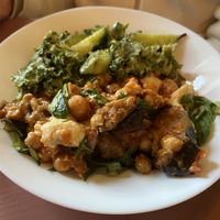 Aubergine chickpea hummus and sriracha salad  at Café Petiole in London