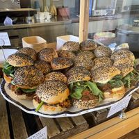 Vegan falafel and aubergine burgers  at Café Petiole in London