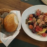White bread and ciabata and beetroot salad at Sogdiana Cafe in Samarkand