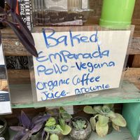 Vegan empanada sign   at Panederia Muju in Minca