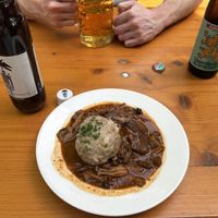 Vegan Pilzragout with Semmelknödel  at Zum Flaucher Biergarten in Munich