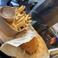 smash burger and french fries  at Pas in Milan