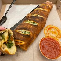 Vegan spinach and broccoli Stromboli added vegan pepperoni.   at Roman's Pizza House in Absecon