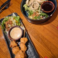 Steamed dumplings and seitan with peanut sauce at Kotti Dang in Berlin