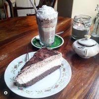 The first time I went here was amazing! Iced chocolate with cake. at V-Cake Cafe in Dresden