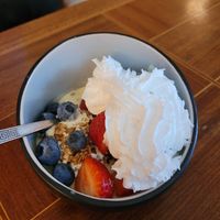 Ice cup with vanilla ice cream, homemade Advocaat, granola   at V-Cake Cafe in Dresden