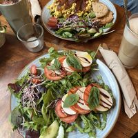 Rührtofu & Tomate-Mozarella Brot  at V-Cake Cafe in Dresden
