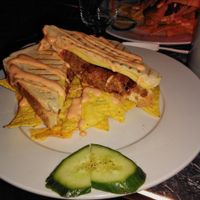 Sandwich with sausage at Chaostheorie in Berlin
