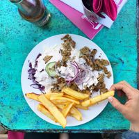 Döner plate and apple cider at Chaostheorie in Berlin