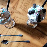 best shakes ever the Oreo one ist sweet but not too much and snicker is salty but for the peanut butter lovers like me at Chaostheorie in Berlin