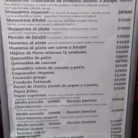 Menu at A'bdal Shawarma in Santiago