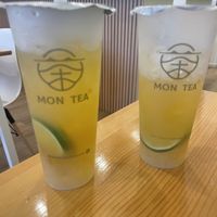 This is a pineapple lemon green tea and you get to choose sugar level.   at Mon Tea in Middletown