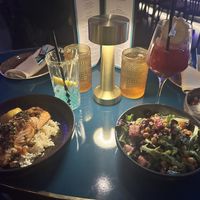 The food on the right is vegan! I believe it’s the beats quinoa salad (SOOO GOOD) and the Cajun rice pilaf! Both are vegan!   at Grace by Nia Foxwoods in Ledyard