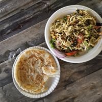 Tea leaf salad and roti at Lanna Square Vegan in Chiang Mai
