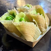 Pandan crepe from a different booth at same markett offering vegan  at Lanna Square Vegan in Chiang Mai