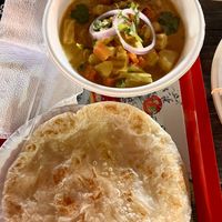 Yellow curry with roti   at Lanna Square Vegan in Chiang Mai