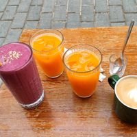 A smoothie, orange juices and a coffee at Tiny Rebels in Crete