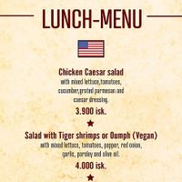 Lunch menu with vegan salad option at Veitingastaðurinn Ráin in Keflavik