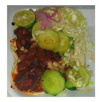 Mushroom Adobada (To-Go box, presentation shuffled in transport) at Taqueria La Esquina in Tucson