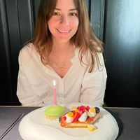 Caramelized brioche with fruit and basil gelato at All'Oro in Rome