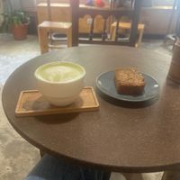 Matcha latte & Banana bread.  at Quisqueya in Madrid