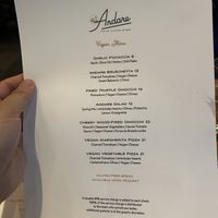Separate Vegan Menu   at Andare in Seattle
