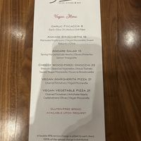 Updated vegan menu 12/2/25  at Andare in Seattle
