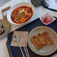 Tteokbokki, yuba and some kimbap at Loving Hut - Real Love in Seoul