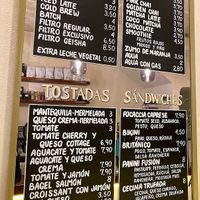 Full menu at Vortex Coffee Society in Madrid