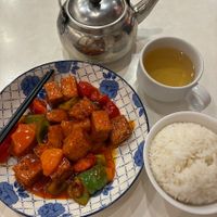 Vegetarian sweet & sour pork, which turned out to be a tofu with a crispy crust in a thick sauce at Hong Kong Lucky Restaurant in Chiang Mai
