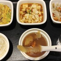 Mixed Veg Omelette, "Ma Po" Tofu, Bean Sprouts with Pickled Veg at Veggies Sky 寶彩軒 in Hong Kong Island