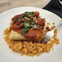 Vegan Enchilada with Rice and Beans at The Point in Fresno